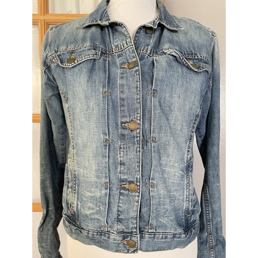 Zara 1975 Vintage Jean Jacket Womens Sz M Blue Denim Faded Distressed Grunge